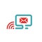 Vector illustration of red mail and wlan icon on pc.