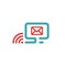 Vector illustration of red mail and wlan icon on pc.