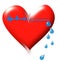 Vector Illustration of a red shiny heart with a blue heartbeat rhythm inside that stops and cries