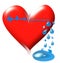 Vector Illustration of a red shiny heart with a blue heartbeat rhythm inside that stops and cries