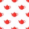 Vector illustration of red teapot, seamless pattern. Cartoon fla