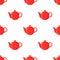 Vector illustration of red teapot, seamless pattern. Cartoon flat style