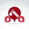 Vector illustration of a red test tube with a blood drop. Medical cardiology label, blood donation symbol, speech bubble icon. C