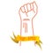 Vector illustration of a red thin line of hands clenched in fist and a yellow ribbon with an inscription FIST - EPS10, on white