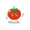 Vector illustration of red tomato character with cute expression, happy walk, funny