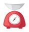 Vector illustration red weight kitchen scales measurement domestic appliance.