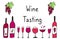 Vector illustration of red Wine bottles, glasses and grapes. Hand drawn vector doodle pattern for red wine events, presentation