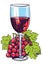 Vector illustration of a red wine glass and grapes bunch still life