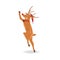 Vector illustration of reindeer with red nose in Santa Claus hat jumping with happiness.