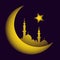 Vector illustration religious symbol moon and start and mosque islamic celebration pattern golden yellow and dark colors design