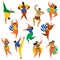 Vector illustration in retro flat style carnival girls, women and men young people. Healthy lifestyle. Set of Brazilian samba danc