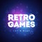 Vector Illustration Retro Games Neon Sign. Game Logo With Glitch Effect.