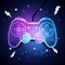 Vector Illustration Retro Neon Color Game Controller. Futuristic Joystick Gamer Design