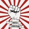 Vector illustration in retro style of clenched fist held high in protest