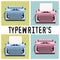 Vector illustration of retro typewriter pop art. Illustration of bright typewriters pink and blue on colored backgrounds