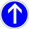 Vector illustration of a road sign showing direction straight on only. Blue color graphics of a traffic sign.