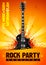 Vector illustration rock concert party flyer or poster design template with guitar