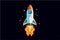 vector illustration of rocket starts into space