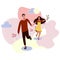 Vector illustration of romantic couple running and holding hands