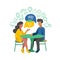 Vector illustration of romantic couple sharing ideas, chatting about news, social networks, gossips in flat style.
