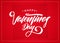 Vector illustration: Romantic greeting card with hand type lettering of Happy Valentines Day on red paper background.