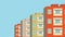 Vector illustration of row of modern multicolored multistory high-rise residential apartment building houses