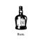 Vector illustration of rum bottle. Hand drawn sketch of alcoholic beverage for cafe, bar label,restaurant menu.