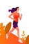 Vector illustration with running cute girl in flat style. Woman doing training outdoor.