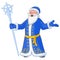 Vector Illustration of russian jolly Ded Moroz with divorced hands and ice staff