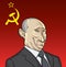 Vector illustration of Russian president Putin on Soviet flag