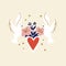 Vector illustration sacred heart with doves and flowers. Traditional mexican symbol.