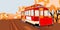 Vector illustration of San Francisco cable car. Autumn scene