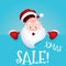 Vector illustration of Santa Claus cartoon character emotion surprise Xmas sale.