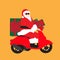 Vector illustration of Santa Claus delivers Christmas gifts on a motorbike