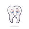 Vector illustration. Satisfied smiling healthy adult human tooth with eyes after eating. Symbol of somatology and oral hygiene.