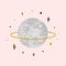 Vector illustration with Saturn with marble texture. Trendy Cosmic minimalistic landscape scene with stone textured planet