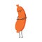 Vector illustration of sausage cartoon character standing and embracing himself with love.