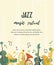 Vector illustration with saxophone, guitar, violin, french horn, drum.