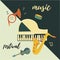 Vector illustration with saxophone, piano, guitar, french horn, drum.