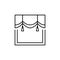 Vector illustration of scalloped valance with tassels. Line icon