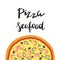 Vector illustration of Seafood Pizza and hand lettering.