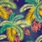 Vector illustration Seamless color palm leaves and fruit pattern