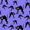 Vector illustration seamless pattern with angry black cats isolated on purple background
