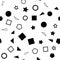 Vector illustration of a seamless pattern of black and white simple shapes - squares, triangles, circles and stars on a
