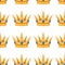 Vector illustration. Seamless pattern of crowns. Gold Crowns with gems