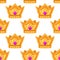 Vector illustration. Seamless pattern of crowns. Gold Crowns with gems. Art Design Cartoon