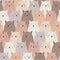 Vector illustration seamless pattern. Cute doodle faces of cats with mustaches in a nude palette. Background decoration