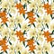 Vector illustration seamless pattern with flowers in ukiyo style