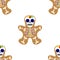 Vector illustration. Seamless pattern. Gingerbread man decorated colored icing. Holiday cookie in shape of man. Day of