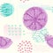 Vector illustration seamless pattern with violet orange or tangerin slises. And memphis summer style. Good for wrapping and